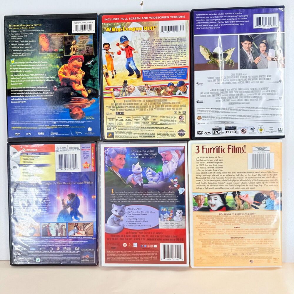 6 DVD Movie Lot Disney Beauty Beast Gremlins Cat Hat Pinocchio Family Kids - Picture 2 of 9